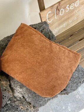 Corduroy Makeup Bag Large Zipper Cosmetic Pouch Brown